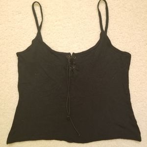 Black lace-up strappy tank top